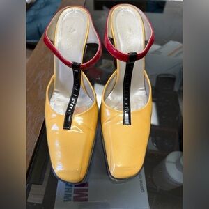 PRADA Yellow Patent T-Strap Slingback Heels